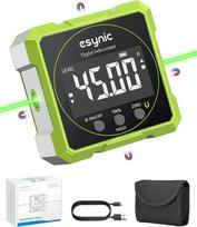 "eSynic" skaitmeninis prototipas inklinometras Žaliasis lazerinis nivelyras su skystųjų kristalų VA ekranu 4-pusė magnetinė C tipo magnetinė sąsaja IP54 Vandeniui atspari nivelyro dėžutė, skirta medžio apdailai