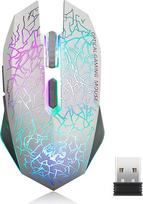 "ExtraFind M2" belaidė kompiuterinė žaidimų pelė, įkraunama USB optinė LED pelė "Mac/PC/Notebook", 2400 CPI, 6 mygtukai（Balta）