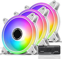 "EZDIY-FAB Moonlight Fan" 120 mm RGB PWM ventiliatorius su RGB PWM ventiliatoriaus koncentratoriumi, 5 V pagrindinės plokštės sinchronizacija, ARGB ventiliatorius kompiuteriui, keli apšvietimo režimai, baltas, 3 vnt.