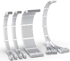 "EZDIY-FAB PCIE 5.0 12VHPWR" kabelių su rankovėmis rinkinys, 16AWG maitinimo kabelio ilgintuvas, 24PIN-ATX/(4+4) PIN-EPS/(12+4) PIN į 4X 8 PIN PCIE- RTX4090/4080/4070Ti ilginimo kabelis - grynai baltas