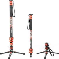 "Fotopro 73" anglies pluošto monopodas su pedalu ir kojelėmis - 3 in 1 profesionalus kelionių stabilizatorius su 22 svarų apkrova DSLR fotoaparatui ir videografijos rinkiniui - X-Airfly Mono Orange