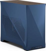 "Fractal Design Era 2 ITX" vidurnaktį mėlynos spalvos kompiuterio korpusas - elegantiškas anoduotas aliuminis, riešutmedžio masyvo viršus, palaiko 3 lizdų GPU, pridedamas PCIe 4.0 stovo kabelis