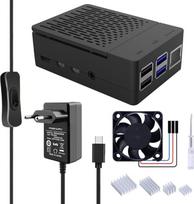 "GeeekPi" ABS korpusas su 18W 5V 3,6A USB C maitinimo šaltiniu Raspberry Pi 4, Pi4 korpusas su 40mm PWM ventiliatoriumi ir 4 dalių radiatoriumi Raspberry Pi 4 Model B 2GB/4GB/8GB