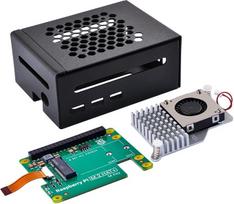 "GeeekPi" metalinis korpusas "Raspberry Pi 5" su oficialia "Raspberry Pi M.2 Hat+" ir aktyviu aušintuvu, M.2 SSD 2230/2242 palaikymas