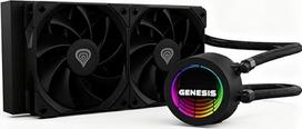 "Genesis Hydria 240" CPU aušintuvas AIO 240 mm, kompiuterio aušinimas vandeniu, 240 mm AIO CPU aušintuvas su 2 x 120 mm PWM ventiliatoriais, tylus kompiuterio aušinimas, 80 CFM, FDB guolis, "Intel LGA 1700/1851", AMD AM4/AM5, juodas