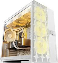 "Geometric Future M5 Vent Mesh Panel" korpusas su grūdintu stiklu, "Mid Tower", E-ATX/ATX žaidimų korpusas, didelis oro srautas, 1,2 mm plieno, C tipo, palaiko 420/360 radiatorių, ARGB PWM 140 m ventiliatorius x 5 iš anksto sumontuoti, baltas, GEO-M5VF-W