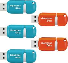 "Gigastone V10" 64GB 5 pakuočių USB 2.0 atmintinė, ištraukiami mygtukai, skirta "MacBook" nešiojamajam kompiuteriui, suderinama su "Windows Mac Linux", USB atmintinė, USB atmintinės, mišrios spalvos - mėlyna ir oranžinė
