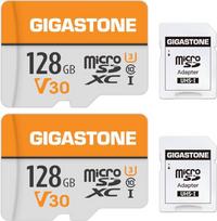 "Gigastone" atminties kortelė 128GB 2 kortelės "GoPro" fotoaparato dronas "Samsung" "Sony" didelės spartos 4K UHD vaizdo įrašas A1 U3 C10 MicroSDXC + SD adapteris