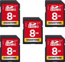 "Gigastone" 8GB SDHC atminties kortelė, 5 vnt., skirta nuotraukoms, vaizdo įrašams, muzikai, balso failams saugoti, vaizdo kamerai, fotoaparatui, diktofonui, kompiuteriui, "Mac", 10 klasės