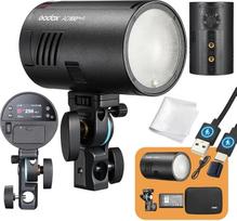 "Godox AD100 Pro II" 100 Ws prikabinama blykstė, AD100PRO II 2,4 GHz/433 MHz dvigubo radijo ryšio TTL blykstė, 28-85 mm priartinimas, 490 visos galios blyksnių, 0,01-1,5 s atkūrimas, HSS 1/8000 s, 2850 mAh baterija, USB-C įkrovimas, 16 spalvų grupių
