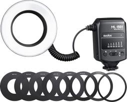 "Godox ML-150II" universali žiedinė makro blykstės šviesa 11 ryškumo lygių 5800K±200K GN12 greitas atkūrimas 1/200s-1/5000s blykstės laikas su 8 dalių adapterio žiedais, skirtais "Canon Nikon Sony" DSLR fotoaparatui