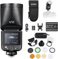 "Godox V1 Mid Flash Speedlite", didelės spartos apvali galvutė, skirta fotoaparatui, TTL blykstė (V1 mid+AK-R1, skirta "Sony")