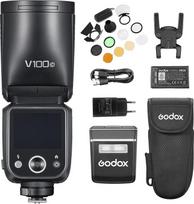 "Godox V100C" fotoaparato blykstė su apvalia galvute, 100 W TTL Speedlite jutiklinio valdymo ekranas, įmontuota LED nustatymo lempa su nuimama papildoma blykste, AK-R1 rinkinys, difuzoriaus plokštė, suderinama su "Canon EOS" fotoaparatais