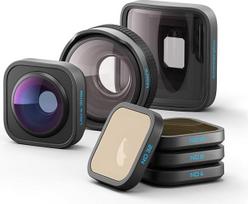 "GoPro" HB serijos objektyvų rinkinys (HERO13 Black) - apima itin plataus kampo objektyvo modulį, makro objektyvo modulį, anamorfinio objektyvo modulį, 4 pakuočių ND filtrus (ND4, ND8, ND16 ir ND32) ir dėklą