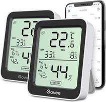 "Govee" termometras-higrometras, LCD skaitmeninis vidaus termometras su įspėjamuoju signalu, tikslus temperatūros drėgmės matuoklis su programėle, duomenų saugojimas šiltnamyje, vyno rūsyje, 2 vnt.