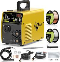 "Hanxiaoer" 160A MIG suvirinimo aparatas "4-in-1", pusiau automatinis "Synergy Gas MIG/Gasless MIG/ARC/Lift TIG MIG" suvirinimo aparatas su kietos šerdies flux core vielomis, geltonos spalvos