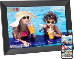 "Hesmor" 64GB skaitmeninis nuotraukų rėmelis, 10,1 colio "WiFi", 1280 x 800 HD IPS LCD jutiklinis ekranas, skaitmeninis nuotraukų rėmelis, automatinis pasukimas, galimybė akimirksniu dalytis nuotraukomis per "Frameo" iš bet kurios vietos, juodas
