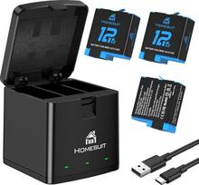 "Homesuit Hero 12 11 10 9" 1800 mAh akumuliatorius ir 3 kanalų LED USB įkroviklio rinkinys su C tipo jungtimi, skirtas "GoproHero12Black", "GoproHero11Black", "GoproHero10Black", "GoproHero9Black" (3 vnt.)
