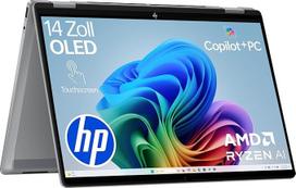 "HP OmniBook X Flip 2-in-1" naujos kartos nešiojamasis kompiuteris su dirbtiniu intelektu, "AMD Ryzen AI 7 350" (8C), dedikuotas dirbtiniam intelektui skirtas NPU, 50 NPU viršūnių, "Copilot+" kompiuteris, 14 colių 3K 2880 x 1800 OLED jutiklinis ekranas, 1