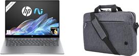 "HP OmniBook X", "Copilot+" kompiuteris, 14 colių 2.2K, jutiklinis ekranas, 300 nitų, "QC Snapdragon X1E-78-100 (12C)", 16GB RAM, 1 TB SSD, "Snapdragon X Elite Qualcomm Adreno", sidabrinis su "HP Prelude Pro" nešiojamojo kompiuterio krepšiu, pilkas
