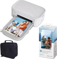 "HP Sprocket Studio Plus" belaidis spalvotas momentinių nuotraukų spausdintuvas (4 x 6 colių) "Wi-Fi" spalvotos sublimacinės fotografijos redagavimo programos rinkinys dėklas ir fotopopierius