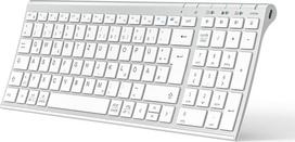"iClever Bluetooth" klaviatūra, BK10 belaidė klaviatūra su 3 "Bluetooth" kanalais, itin plona įkraunama QWERTZ vokiška belaidė klaviatūra, skirta "Windows PC", "Linux", "Chrome", "Mac", balti klavišai