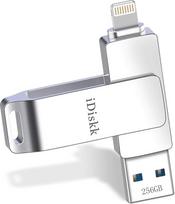 "iDiskk" 256GB MFi sertifikuota nuotraukų atmintinė "iPhone", USB atmintinė "iPad" su "Lightning" atminties kortele "iPhone" / "iPad", suderinama su naujausia "iOS" "PC Mac" atsarginė kopija "iPhone" saugyklai
