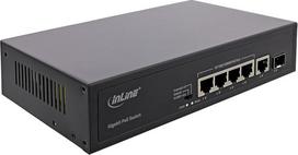 "InLine PoE+ Gigabitinio tinklo komutatorius su 5 prievadais, 4 x PoE+ prievadai, 65 W, 1 x SFP prievadas, šviesolaidis / šviesolaidis, LAN, 1GBit/s, stalinis, metalinis korpusas be ventiliatoriaus, juodas, 32305R