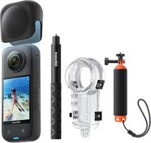 "Insta360 X3 Invisible Diving Bundle" - vandeniui atspari 360° veiksmo kamera su 1/2 colio jutikliu, 5,7K 360°, 72 MP 360° nuotraukomis, stabilizavimu, 2,29 colio jutikliniu ekranu, grįžtamuoju ryšiu su vibracija, dirbtinio intelekto redagavimu, tiesiogin