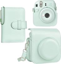 "Instax Mini 12" momentinio fotoaparato dėklas ir nuotraukų albumas, aukščiausios kokybės PU odos apsauginis dėklas su petnešėle, "Instax Mini 12" krepšys ir nuotraukų albumas 3 colių juostai - žalias