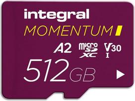 "Integral Momentum I" 512GB "MicroSDXC" kortelė - iki 210MB/s skaitymo, 180MB/s įrašymo, V30, U3, A2 - 4K/5K UHD, skirta "GoPro", DJI dronams, veiksmo ir 360° kameroms - atspari vandeniui, smūgiams, tvirta