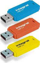 "Integral Neon" USB 3.0 64GB atmintinė, 3 vnt. (mėlyna/geltona/apelsinų spalvos)
