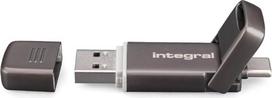 "Integral USSD" 128GB "SlimXpress Dual USB 3.2 Gen 2×1 Flash Drive", du C ir A tipo prievadai, nešiojamasis SSD diskas, skaitymas iki 550MB/s ir įrašymas iki 500MB/s.