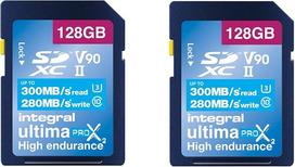 "Integral" 128GB 2 pakuotės UHS-II SD kortelė V90 Iki 300MB/s skaitymo greitis ir 280MB/s rašymo greitis 1866X SDHC profesionali didelės spartos atminties kortelė
