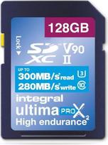 "Integral" 128GB UHS-II SD kortelė V90 Iki 300MB/s skaitymo ir 280MB/s rašymo greitis SDXC profesionali didelės spartos atminties kortelė