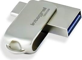 "Integral" 128GB 360-Dual USB 3.2 Gen 1 A tipo ir USB-C atmintinė - 5Gb/s duomenų perdavimas - "Plug & Play" - suderinama su kompiuteriais, nešiojamaisiais kompiuteriais, išmaniaisiais telefonais, "iPhone 15/16", "MacBook Pro/Air" ir "iPad Pro