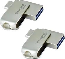 "Integral" 2 pakuotės 128GB - dviguba USB 3.2 Gen 1 (C ir A tipo), metalinis korpusas, "Plug & Play", greita ir kompaktiška. Suderinamas su "iPhone 15/16", "MacBook Pro/Air", "iPad Pro