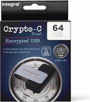 "Integral" 64GB "Crypto-C" dvigubai šifruota USB atmintinė AES-XTS 256 bitų aparatinis šifravimas USB 3.2 su saugiu dvigubu slaptažodžiu, sertifikuota pagal FIPS 197 - skirta "Mac", "MacBook", PC, nešiojamiesiems kompiuteriams