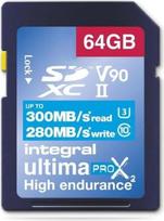 "Integral" 64GB UHS-II SD kortelė V90 Iki 300MB/s skaitymo ir 280MB/s rašymo greitis SDXC profesionali didelės spartos atminties kortelė