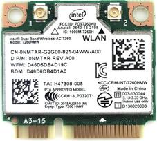 "Intel 7260HMW AN Dual Band Wireless-AC 7260-PCIe" WLAN / 802.11AC, "Bluetooth 4.0" mini PCI plokštės