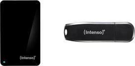 "Intenso Memory Case" 500GB išorinis kietasis diskas (6,35 cm (2,5 colio), 5400 aps./min, 8MB spartinančioji atmintis, USB 3.2), juodas ir "Speed Line", 64GB "Memory Stick", USB Stick 3.2 Gen 1x1, juodas