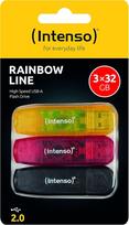 "Intenso Rainbow Line" USB 2.0 atmintinė 3 x 32GB geltonos, raudonos ir juodos spalvų