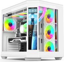 "IONZ APEX Vision" žaidimų kompiuterio korpusas ATX Mid Tower, dviejų kamerų, su 4 ARGB PWM ventiliatoriais - LCD ekranas | Balta