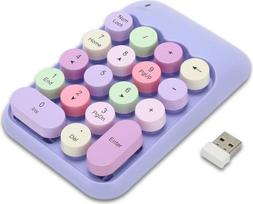 "Joyzan" viena ranka valdoma skaičių klaviatūra, mechaninė belaidė įkraunama klaviatūra, nešiojamoji, retro, 18 klavišų, USB, 2.4G, apvalus klavišų dangtelis, spalvoti plėtiniai, klaviatūros (violetinė tema)