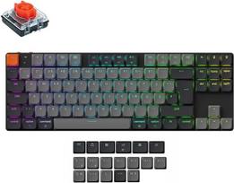 "Keychron K1 QMK" itin plona belaidė mechaninė klaviatūra, DE-ISO 80 % TKL išdėstymas "Bluetooth 5.2 Hot Swap", žemo profilio raudoni jungikliai RGB, suderinama su "Mac Windows Linux", 6 versija