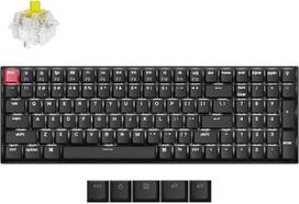 "Keychron K4 Version 3 QMK" belaidė mechaninė klaviatūra, DE-ISO QWERTZ 96 %, kompaktiškas išdėstymas, "Bluetooth 5.2/USB-C", "Banana" jungikliai, baltas apšvietimas, PBT klavišų dangteliai, skirta "Mac Windows Linux