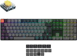"Keychron K5 Version 2 QMK" belaidė mechaninė klaviatūra, itin plona, 100 % ISO DE išdėstymas, keičiama karštuoju būdu, RGB, "Bluetooth 5.2"/USB-C, QWERTY klaviatūra "Mac/Windows/Linux", žemo profilio "Banana" jungiklis
