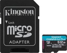 "Kingston Canvas Go Plus" microSDXC atminties kortelė Gen4 200MB/s A2 U3 V30 512GB kortelė + adapteris SDG4/512GB