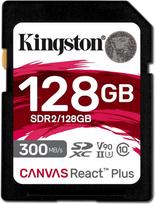 "Kingston Canvas React Plus" 128GB SDXC atminties kortelė UHS-II 300R/260W U3 V90, skirta "Full HD/4K/8K" - SDR2/128GB