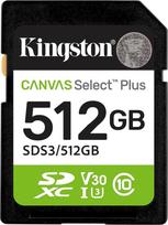 "Kingston Canvas Select Plus" SD atminties kortelė 512GB SDXC Gen3 150MB/s C10 UHS-I U3 V30 - SDS3/512GB